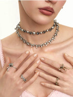 Vintage Bowknot & Zircon Layered Choker