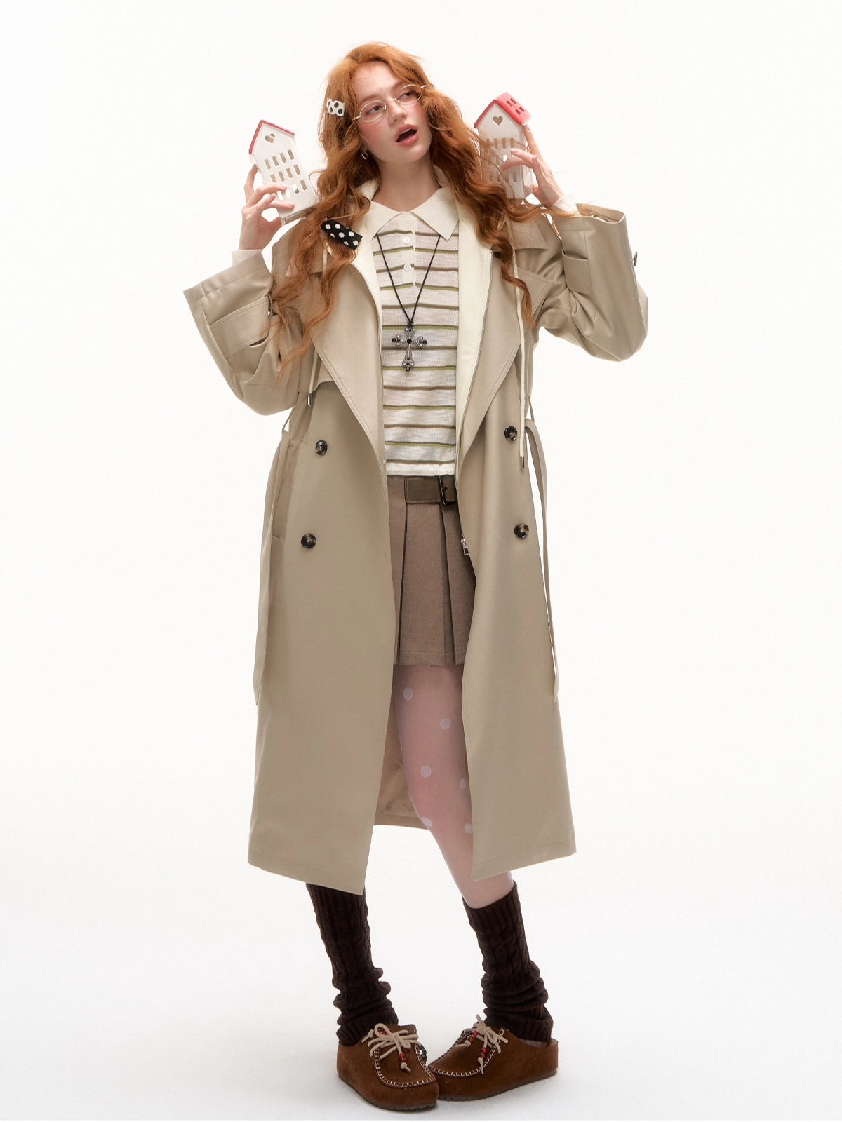 Khaki Hooded Trench Coat