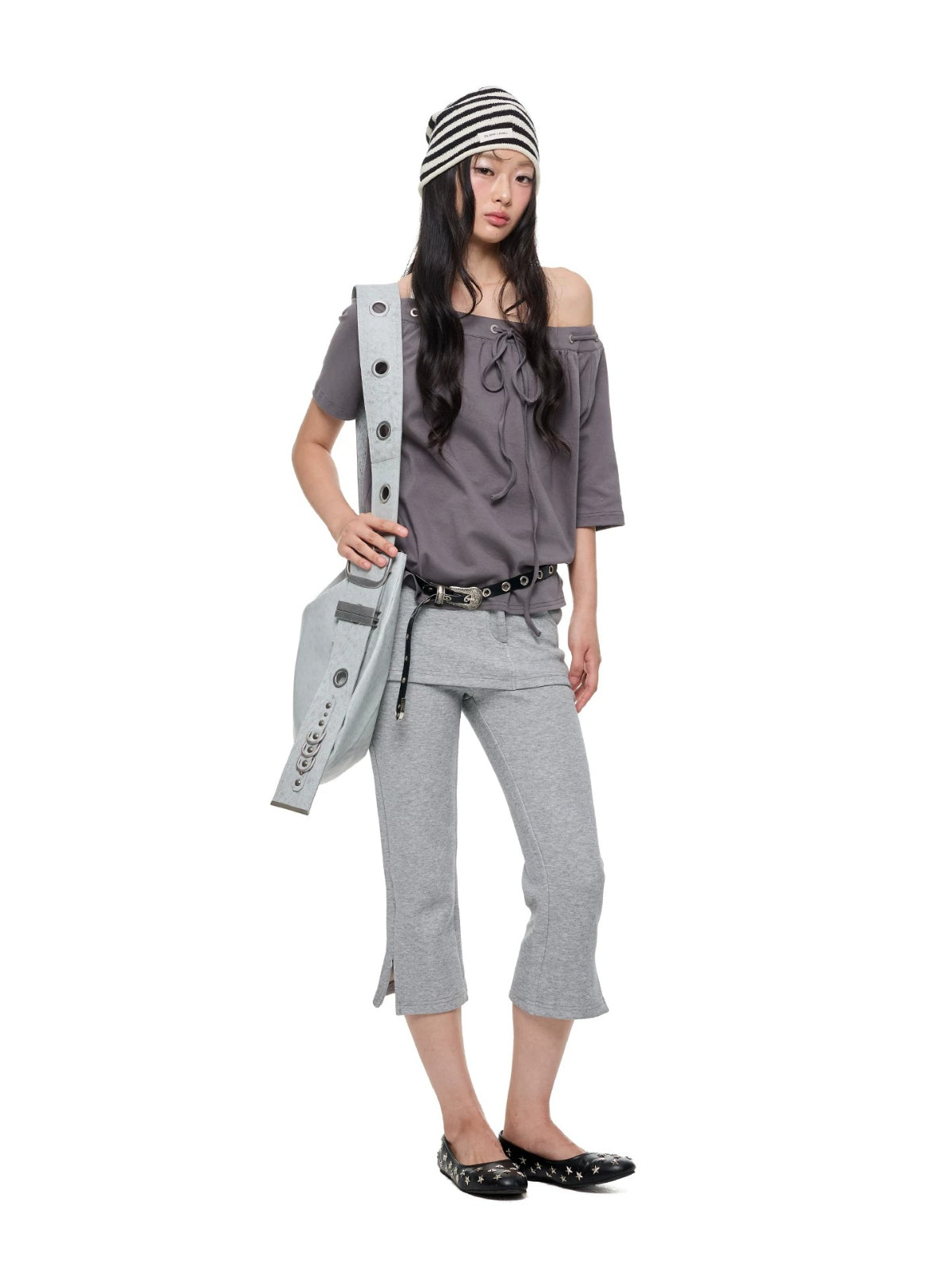 Off Shoulder Drawstring Loose T-Shirt