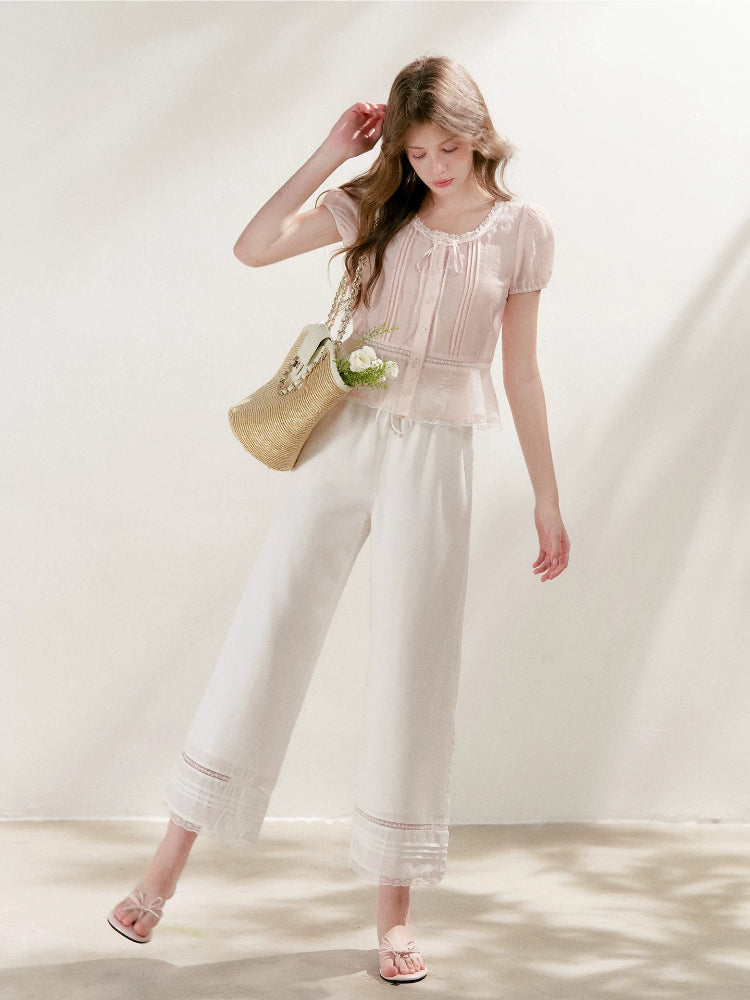 Lace Trim Cropped Pants