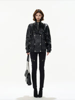 Oversized Double-Breasted PU Leather Jacket