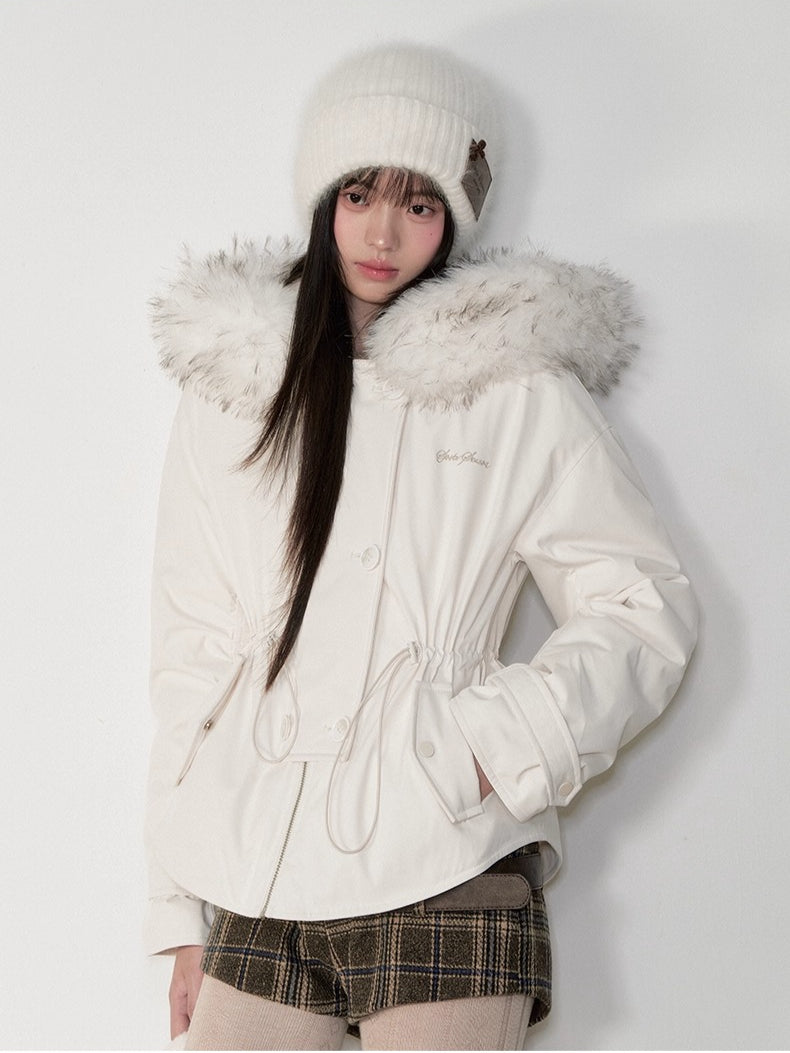 Faux Fur Collar Double-Breasted Down Parka