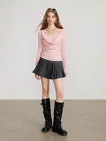 Layered Cowl Neck Knit Sweater