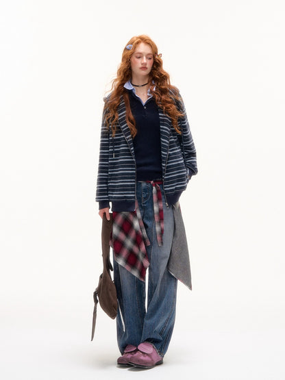 Striped Cat-Ear Hooded Jacket