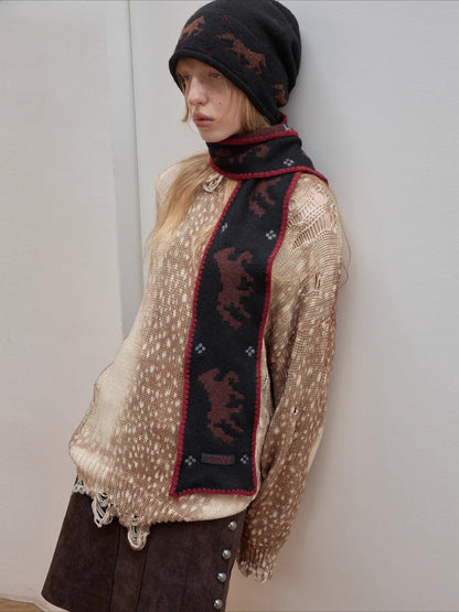 Fair Isle Pony Jacquard Knit Scarf