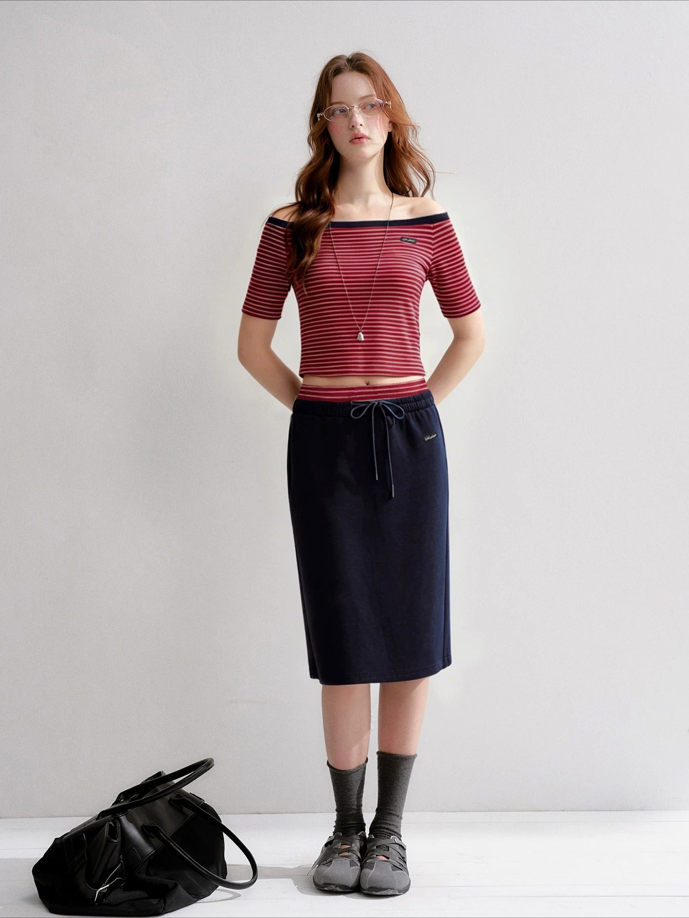 Contrast Stripe Bardot Set