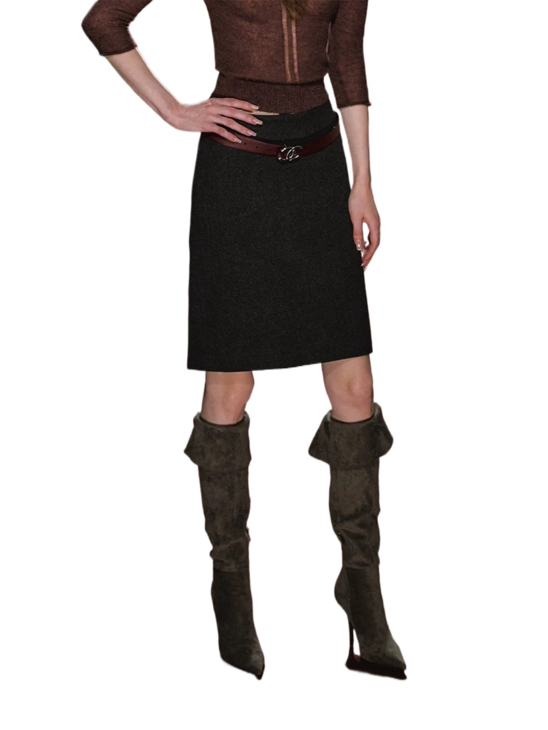 Wool Slit Midi Skirt