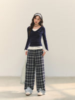 Dangle Collar Fake Two-Piece Color-Blocked Blouse