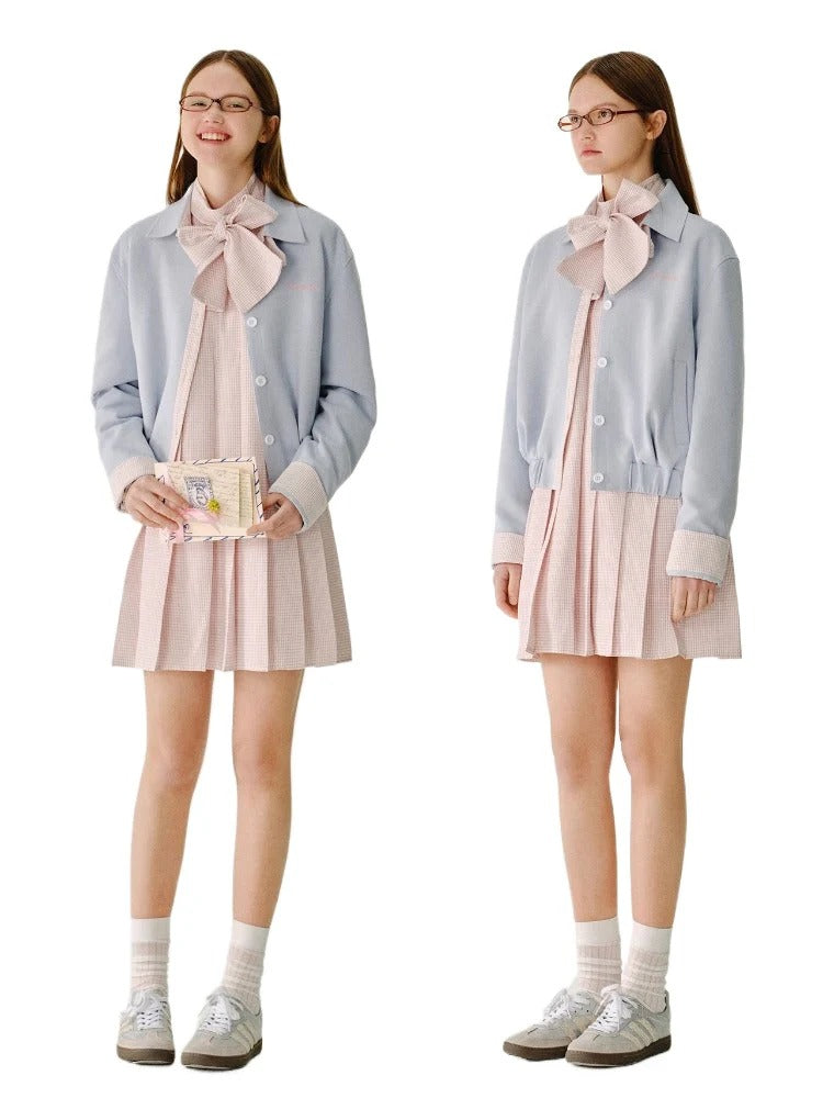 Collared Sweatshirt Patchwork Short Jacket
