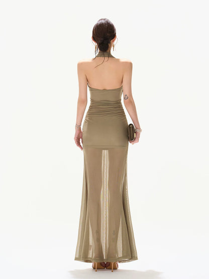 Deep V Mesh Maxi Dress