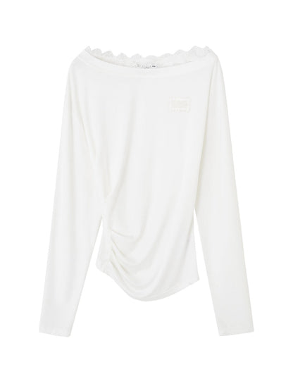 Asymmetric Shoulder Long-Sleeve Top