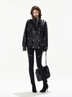 Oversized Double-Breasted PU Leather Jacket