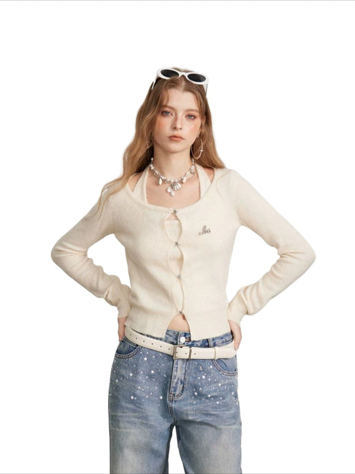 Layered Halter Neck Knit Sweater