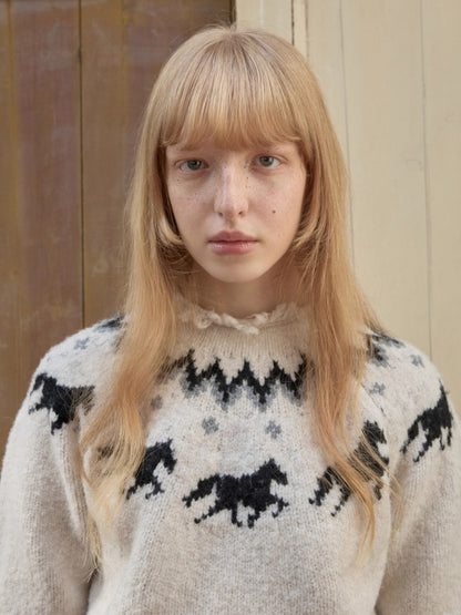 Fair Isle Pony Jacquard Chunky Knit Sweater