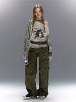 Punk Portrait Stripe Asymmetric Top
