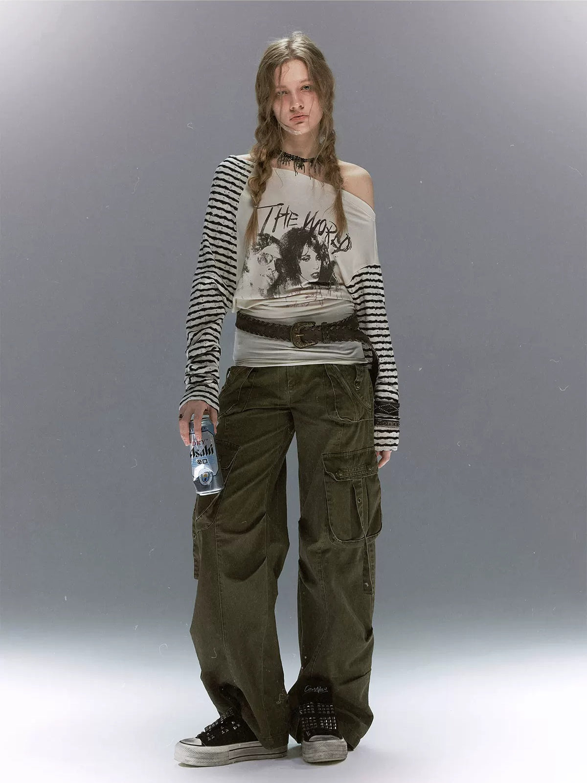 Punk Portrait Stripe Asymmetric Top