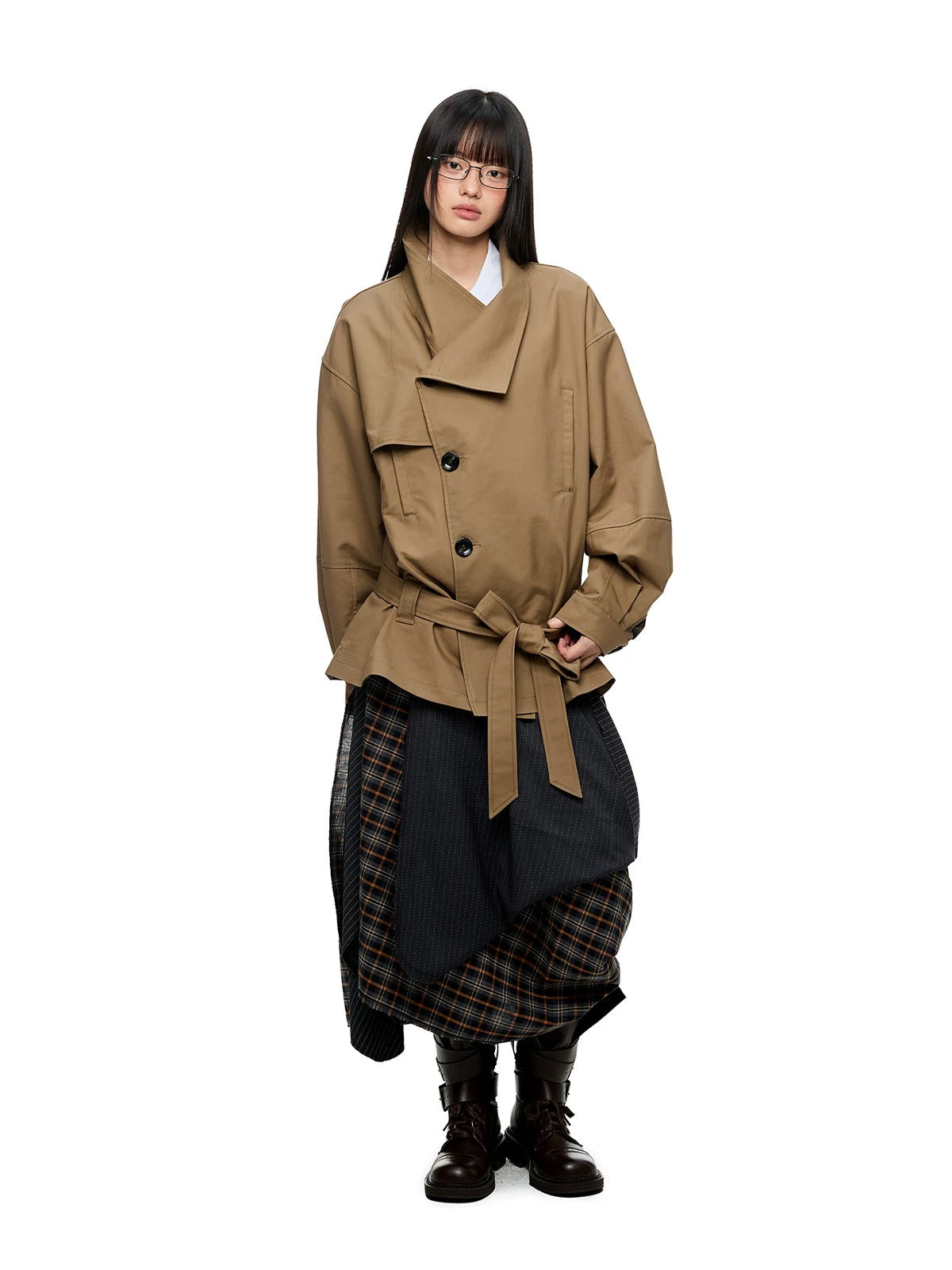 Irregular Plaid A-Line Midi Skirt