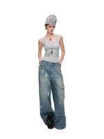 Sticker Print Wide Jeans