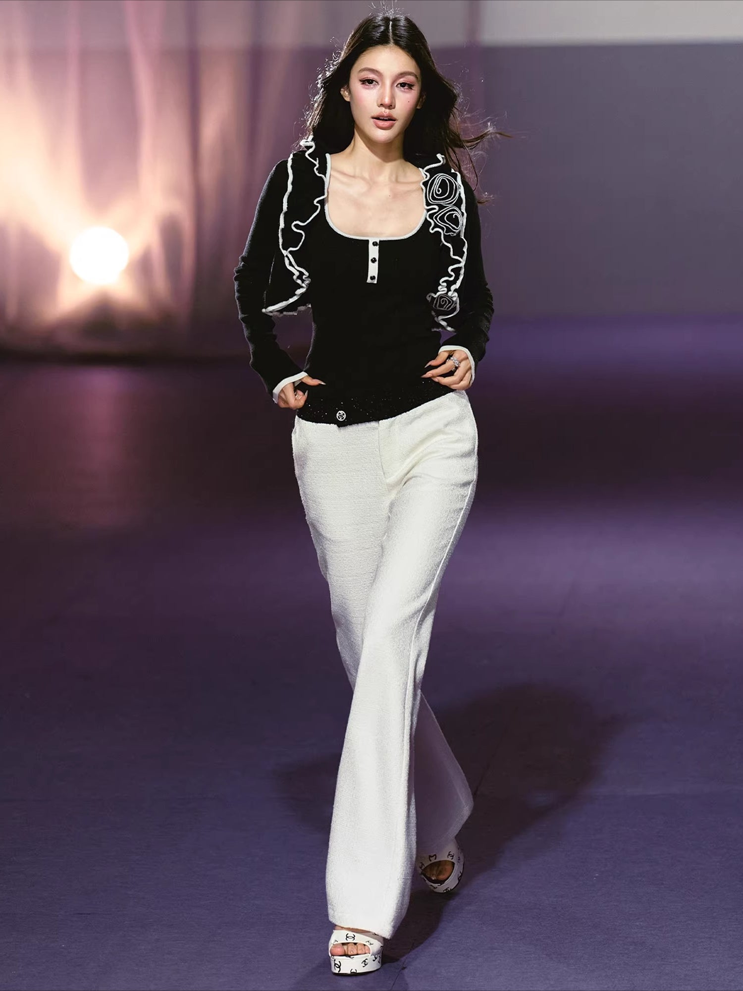 Rose Trim Cardigan Set