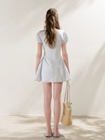 Pleated Puff Sleeve Dress