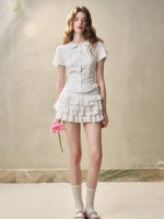 Embroidered Lace Waist Shirt & Skirt Set