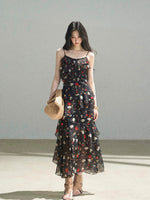 Rose Print Chiffon Dress