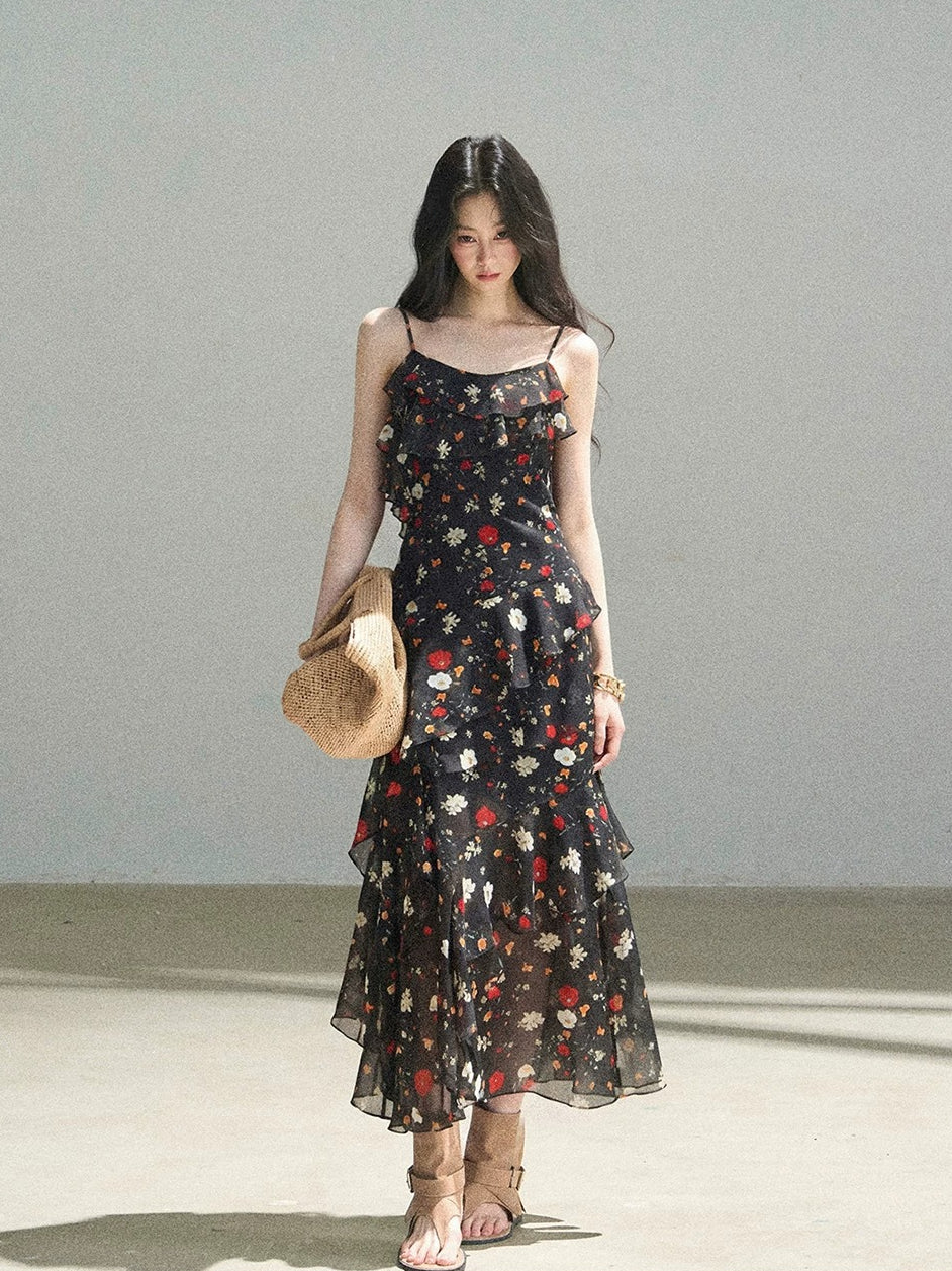 Rose Print Chiffon Dress