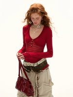 Openwork Patchwork Long Sleeve Top