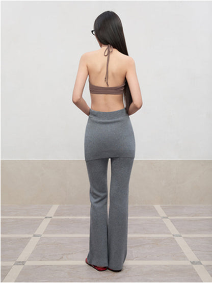 Layered Color Blocking U-Neck Halter Vest