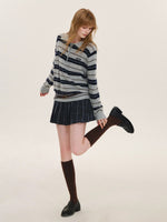 Contrast Waist Plaid Pleated Skirt