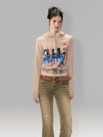 Vintage Print Knit Hoodie