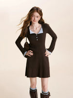 Contrast-Collar Knit Dress