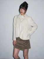 Pleated Curved-Hem Leather Jacket