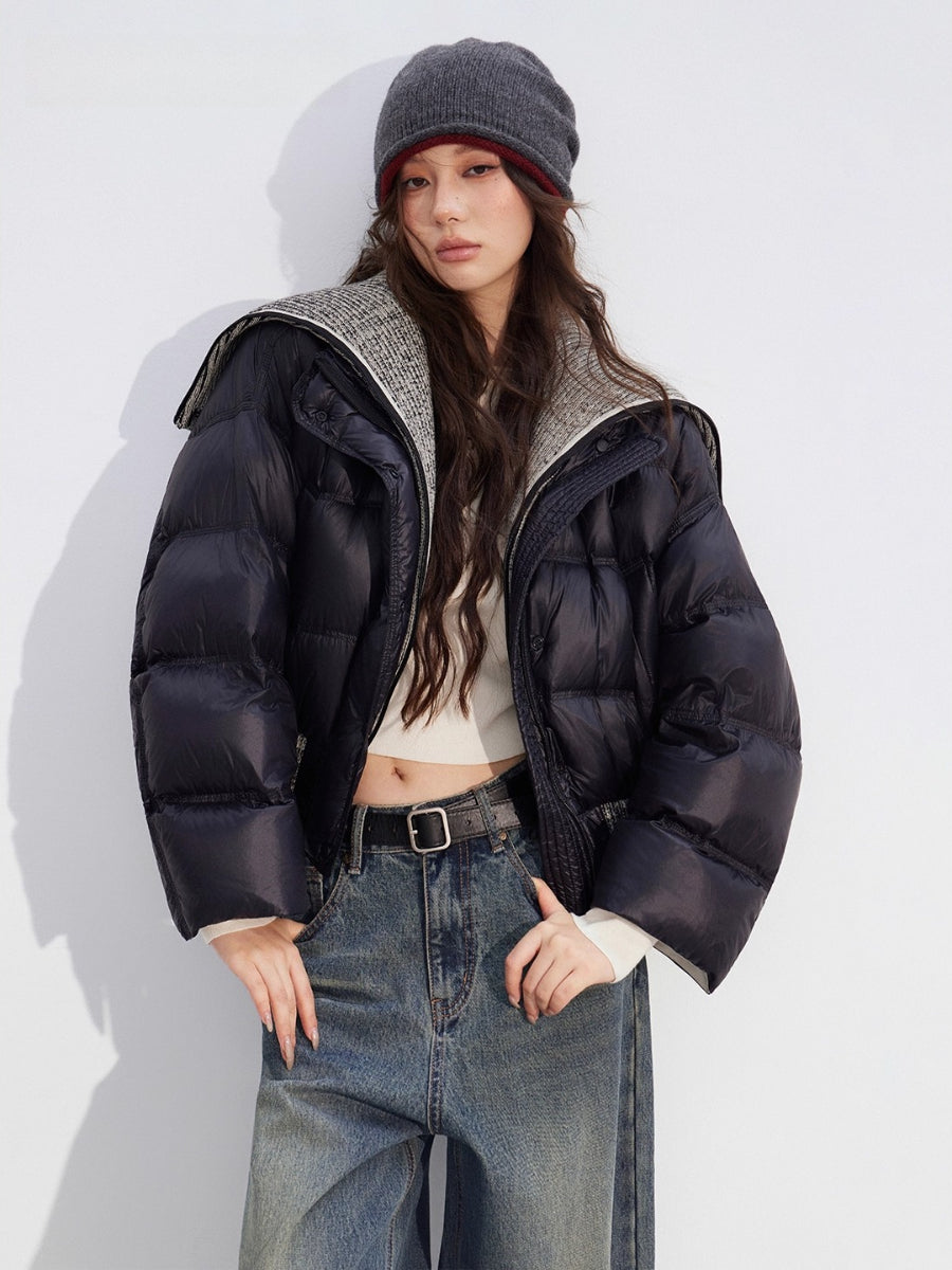 Reversible Knit Patchwork 90% White Duck Down Coat