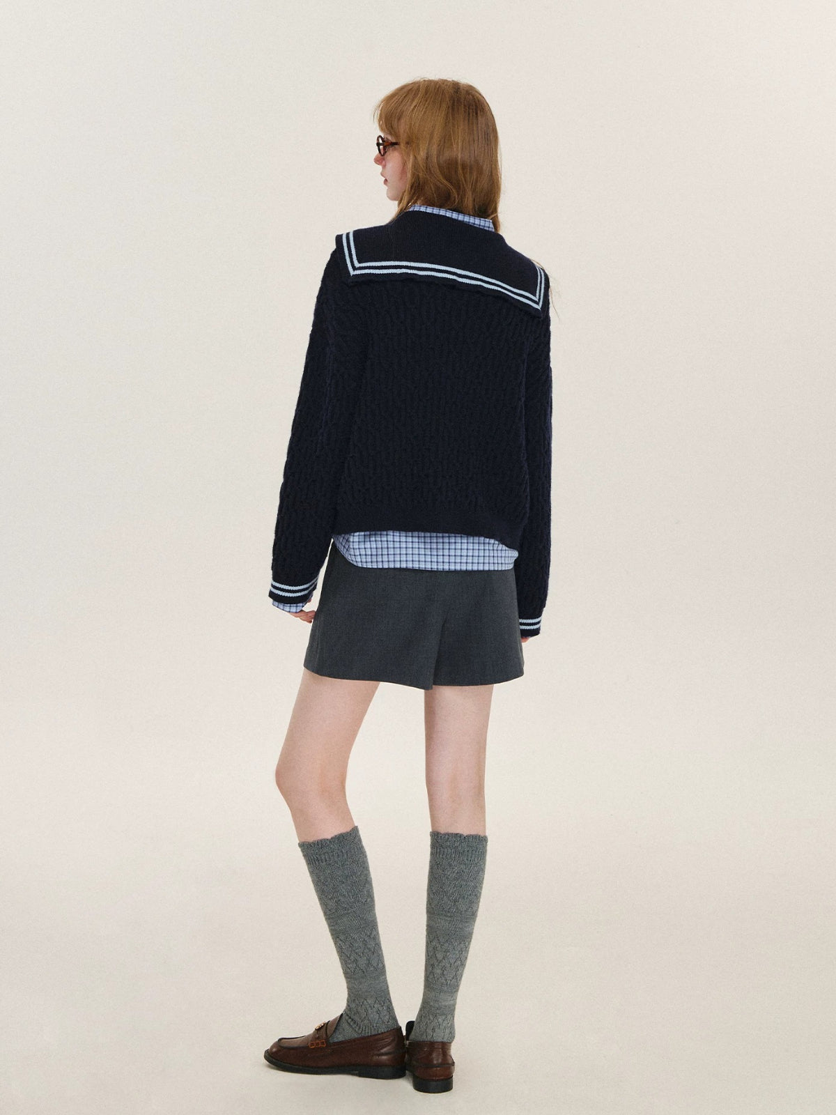 Contrast Sailor Collar Cable Cardigan