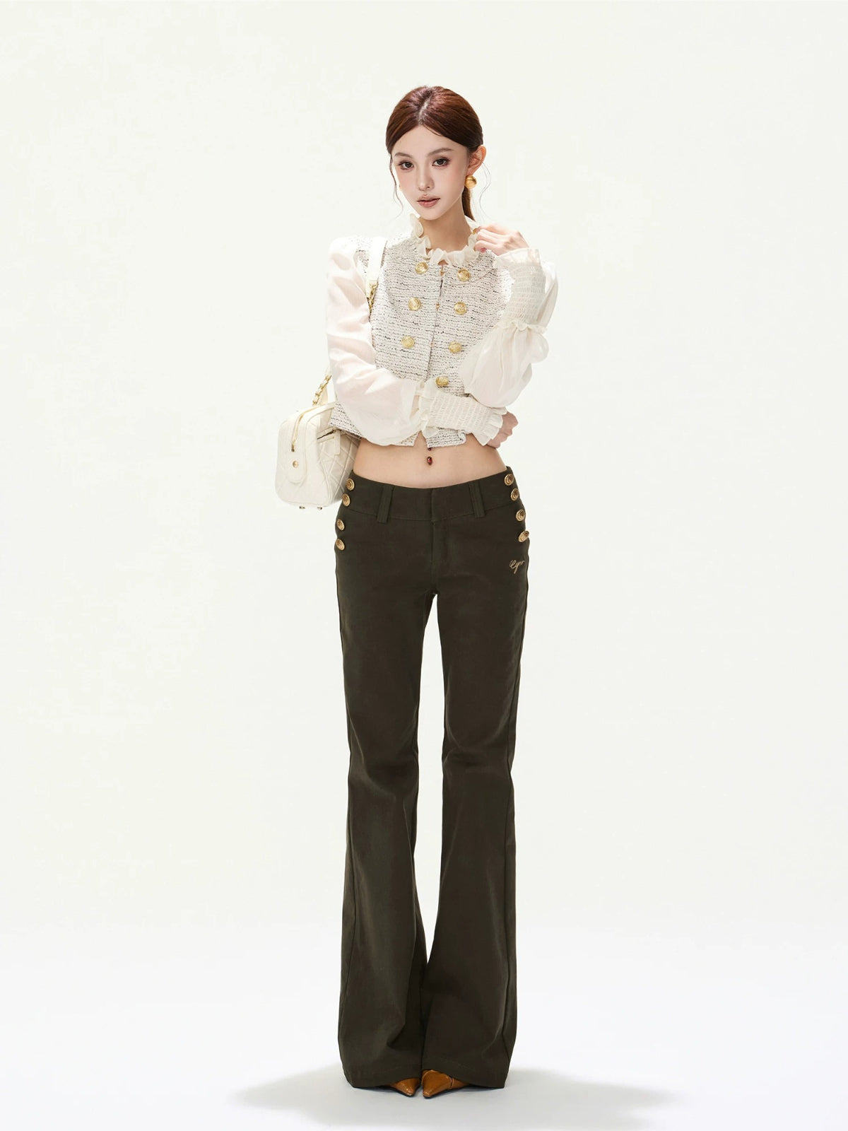 Metal Button Flare Pants