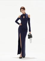 Navy Off Shoulder Knit Dress