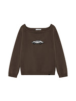 Car Motif Off Shoulder Sweater
