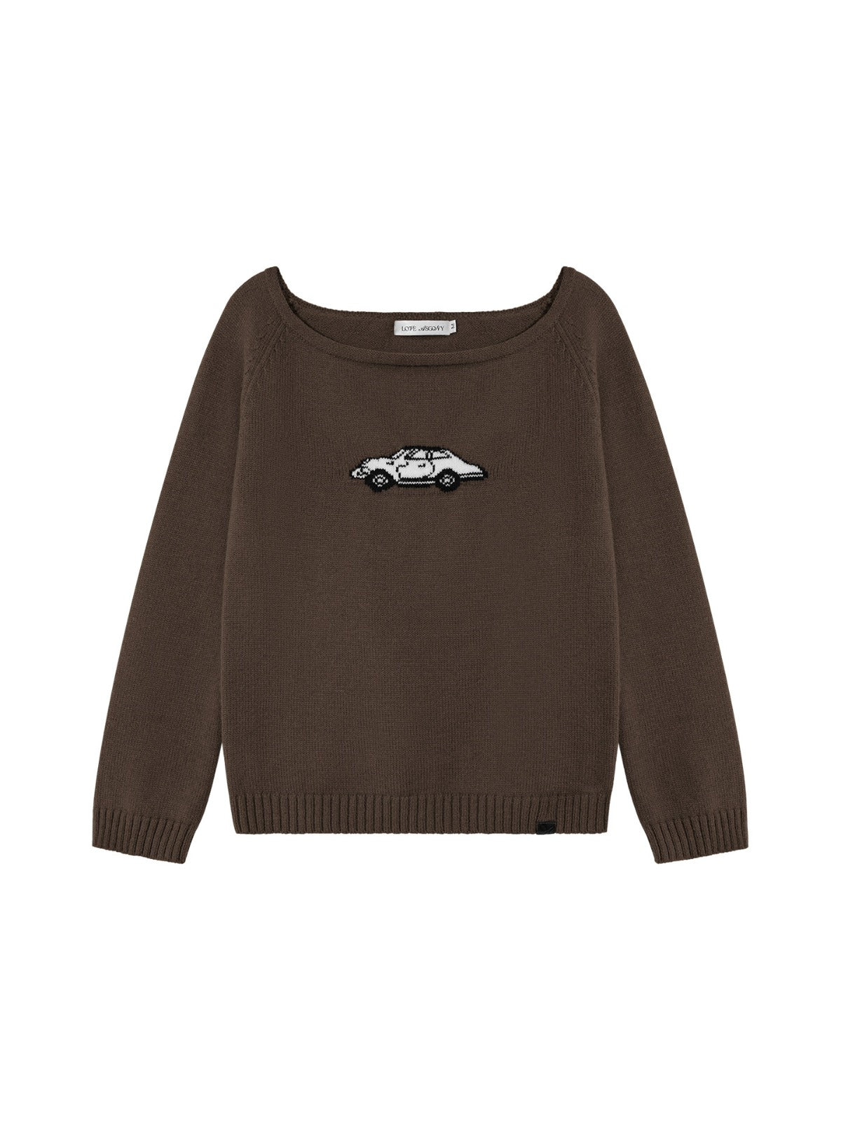 Car Motif Off Shoulder Sweater