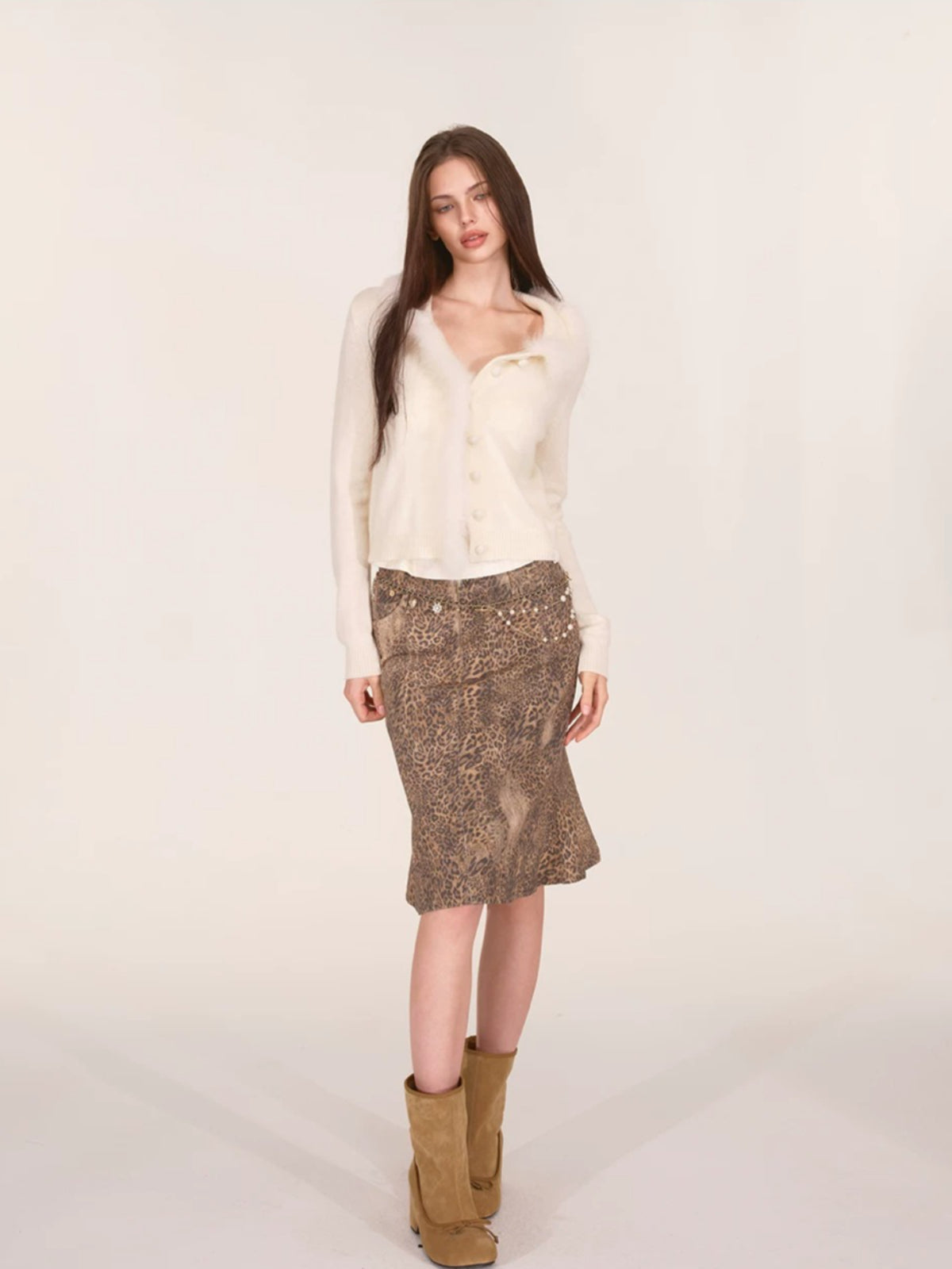 Fox Fur Trim Wool Cardigan