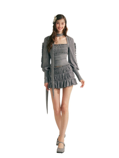 Pleated Ruffle Knit Top &amp; Skirt Set