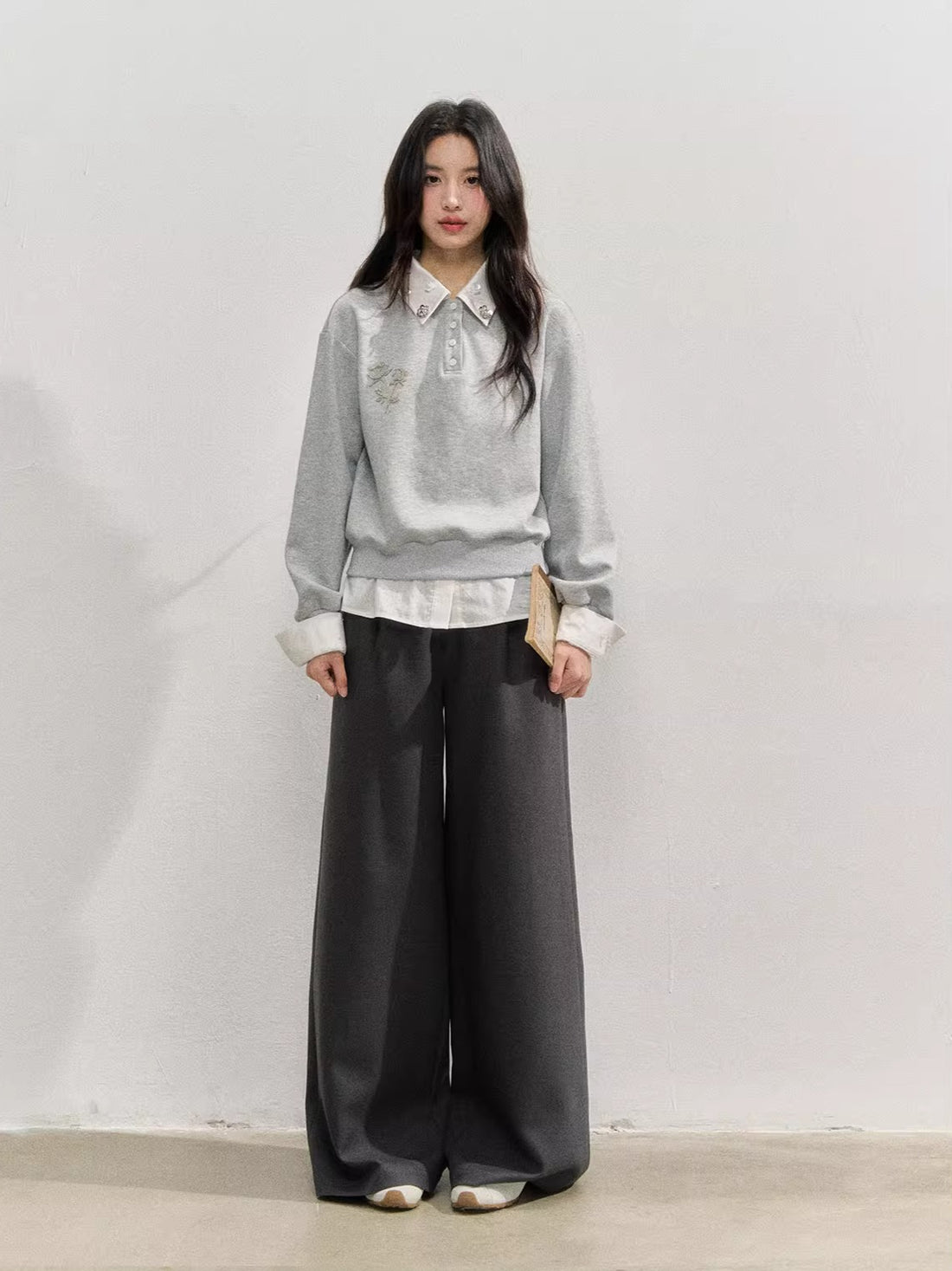 Layered Rose Crystal Collar 2-in-1 Sweatshirt