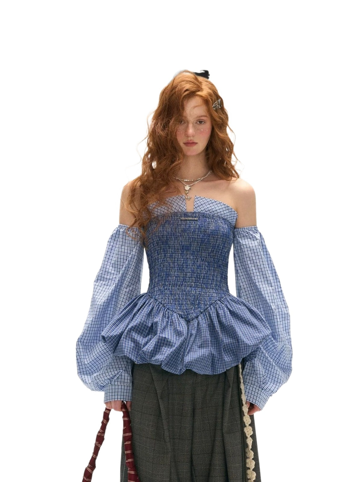 Blue Plaid Smocked Bustier Dress