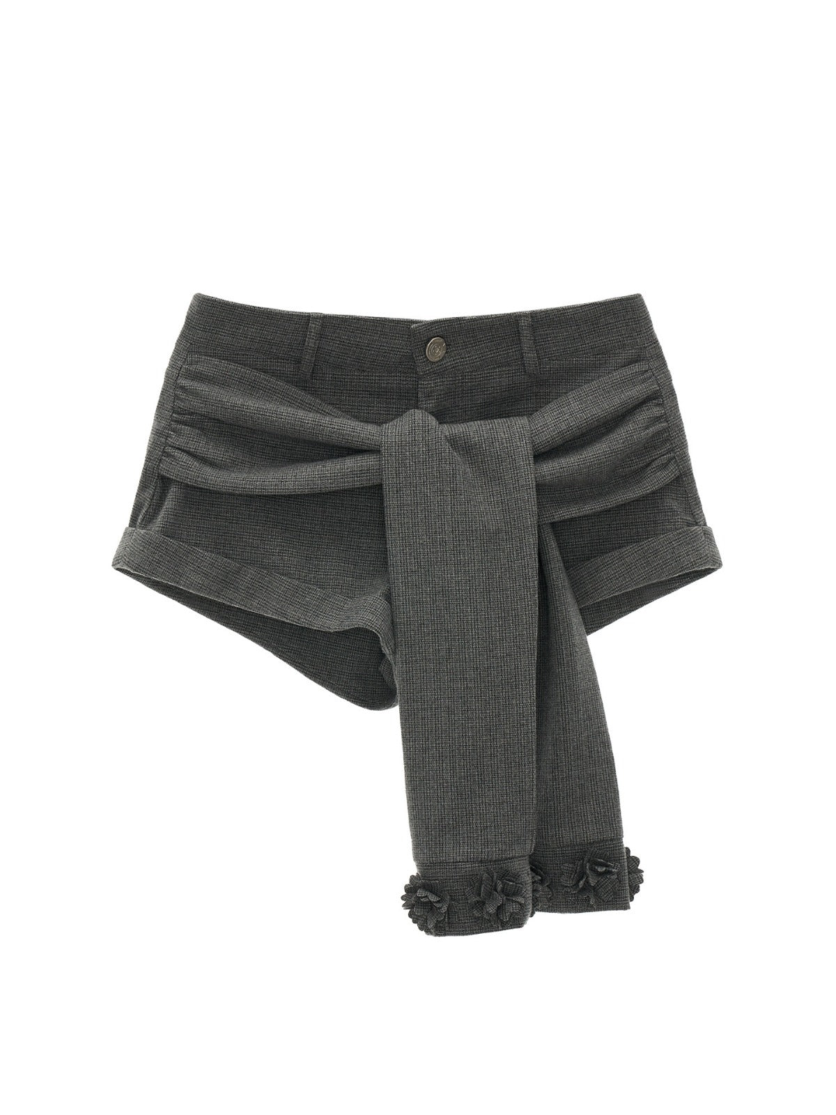 Asymmetric Tie Gray Mini Shorts