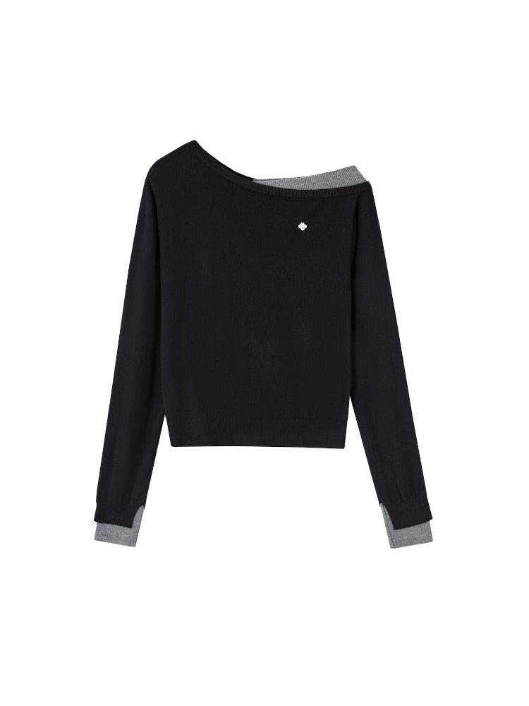 Contrast Asymmetrical Layered Sweater