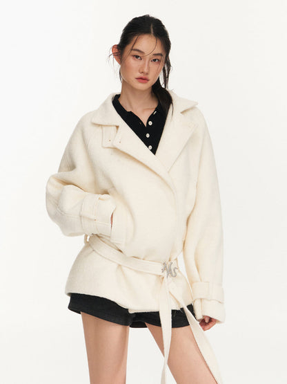 Cream &amp; Black Wool Blend Loose Lapel Jacket