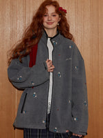 Floral Embroidered Fleece Jacket