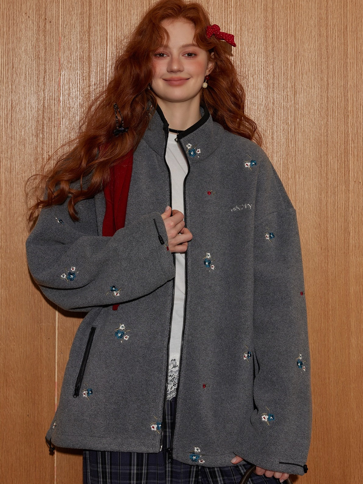 Floral Embroidered Fleece Jacket