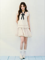 Beige Ruffle Drawstring Dress