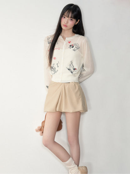 Embroidered Puppy Sun-Protective Knit Cardigan